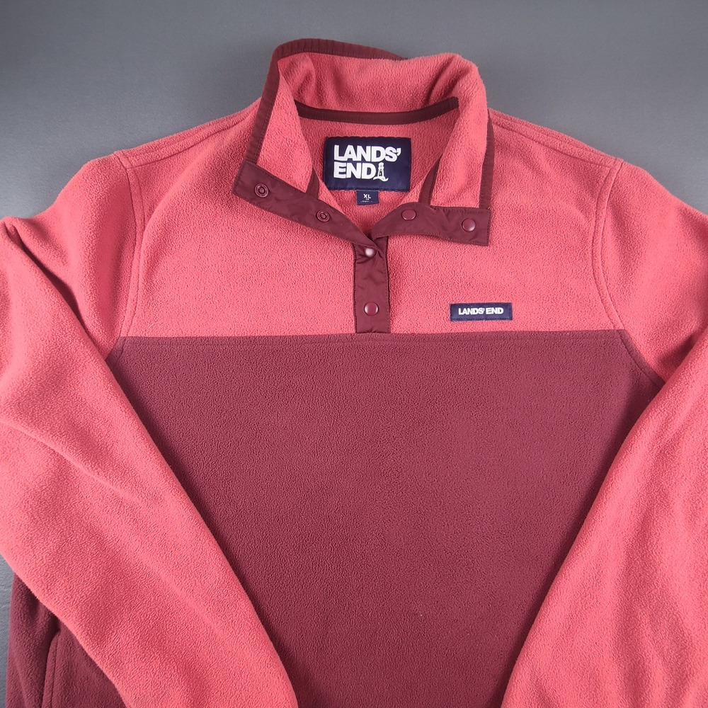 Lands' End Heritage Fleece Snap Neck Pullover Womens XL Colorblock Gorpcore